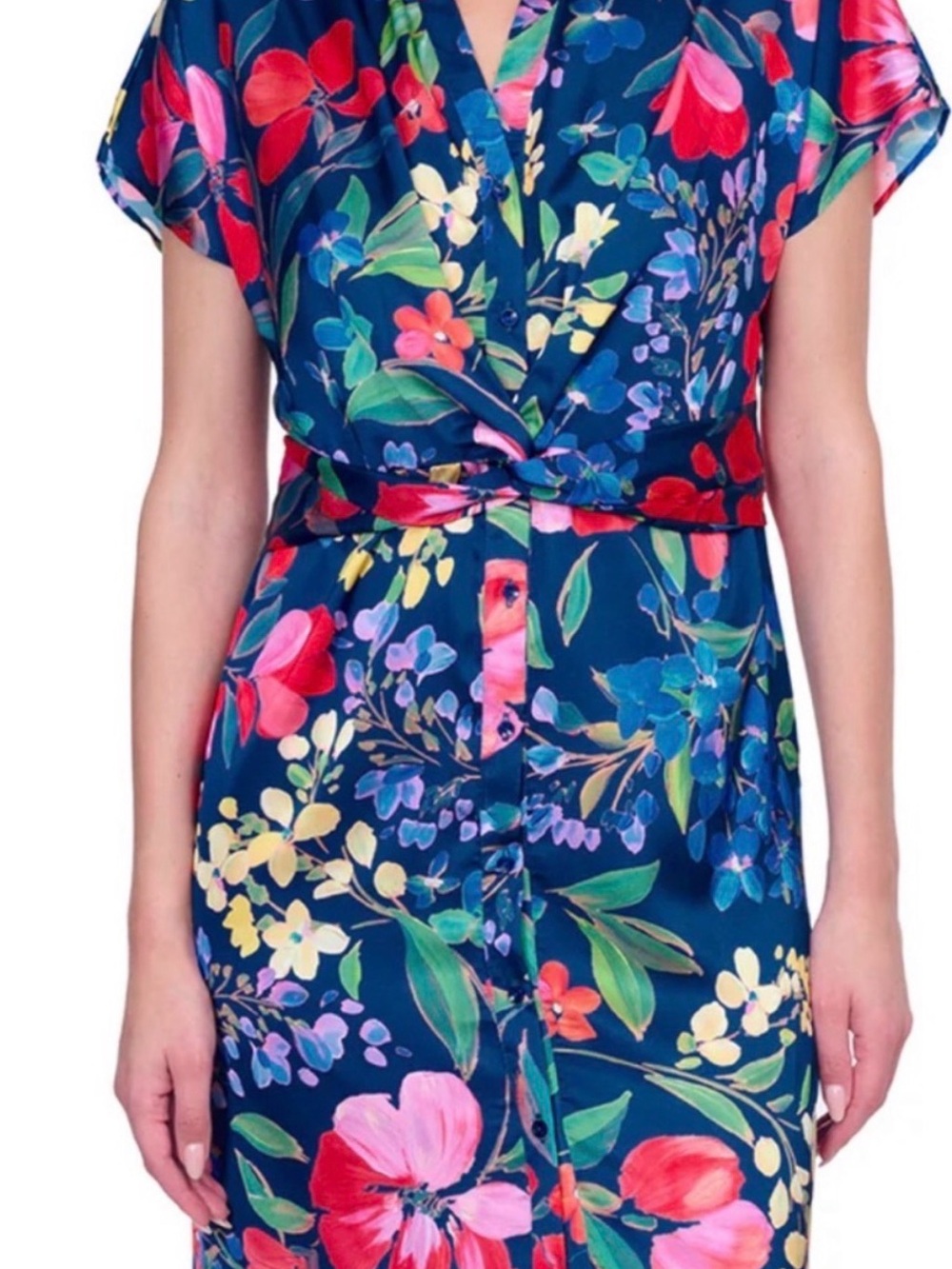 PRICE DROP! Navy Floral Garden Full Button-Front Dress NWT M - Picture 2 of 7